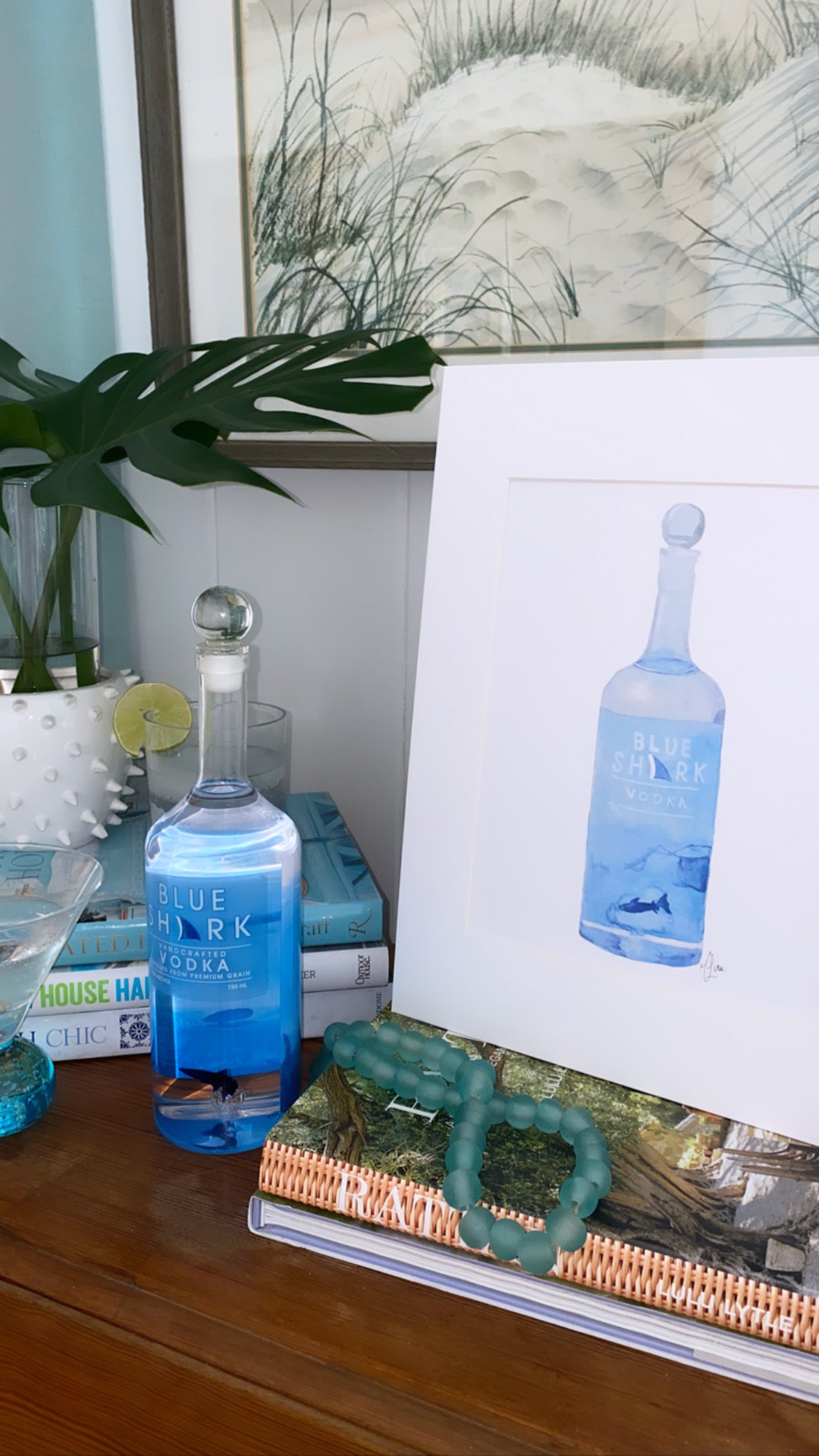 Blue Shark Vodka Watercolor Print