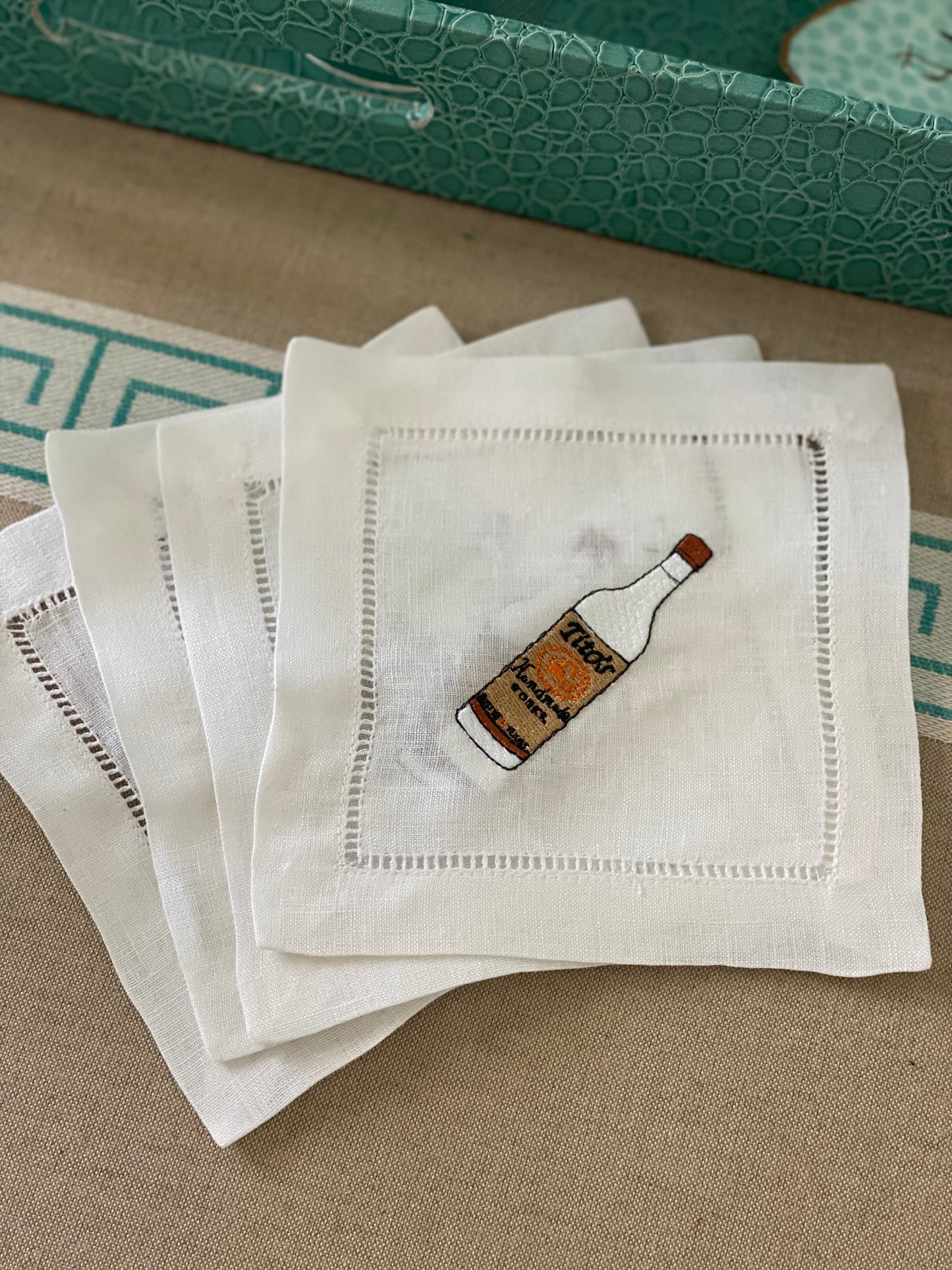 Tito’s Embroidered Linen Cocktail Napkins