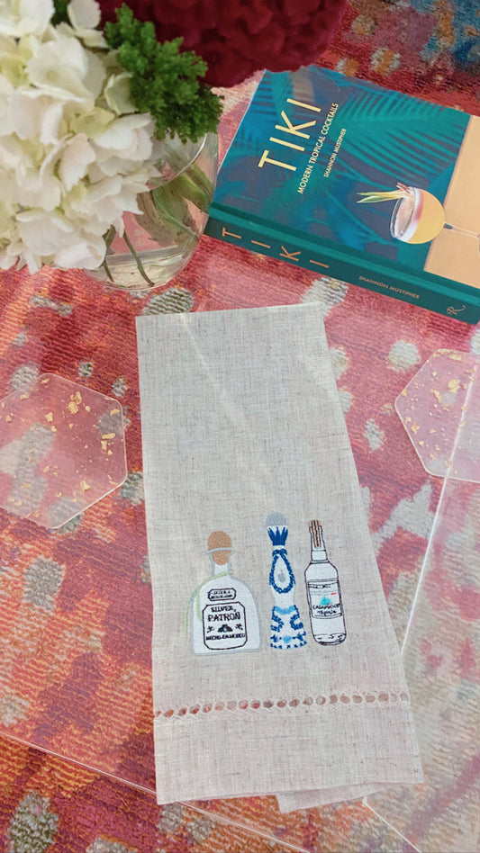 Natural Linen Tequila Trio Embroidered Towel